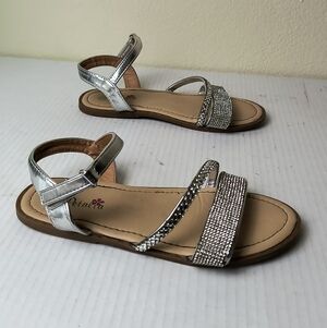 Petalia Little Girl Size 3 Silver Sandals Strap Hook & Loop